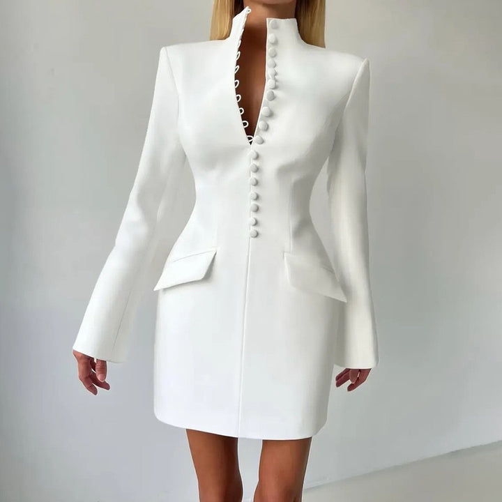 שמלת מיני מחויטת בעיצוב אלגנטי סגירת כפתורים - דיאן