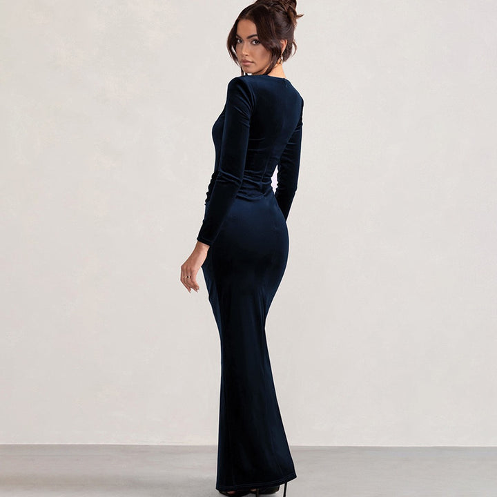 שמלת מקסי קטיפה בעיצוב שסע - פראג