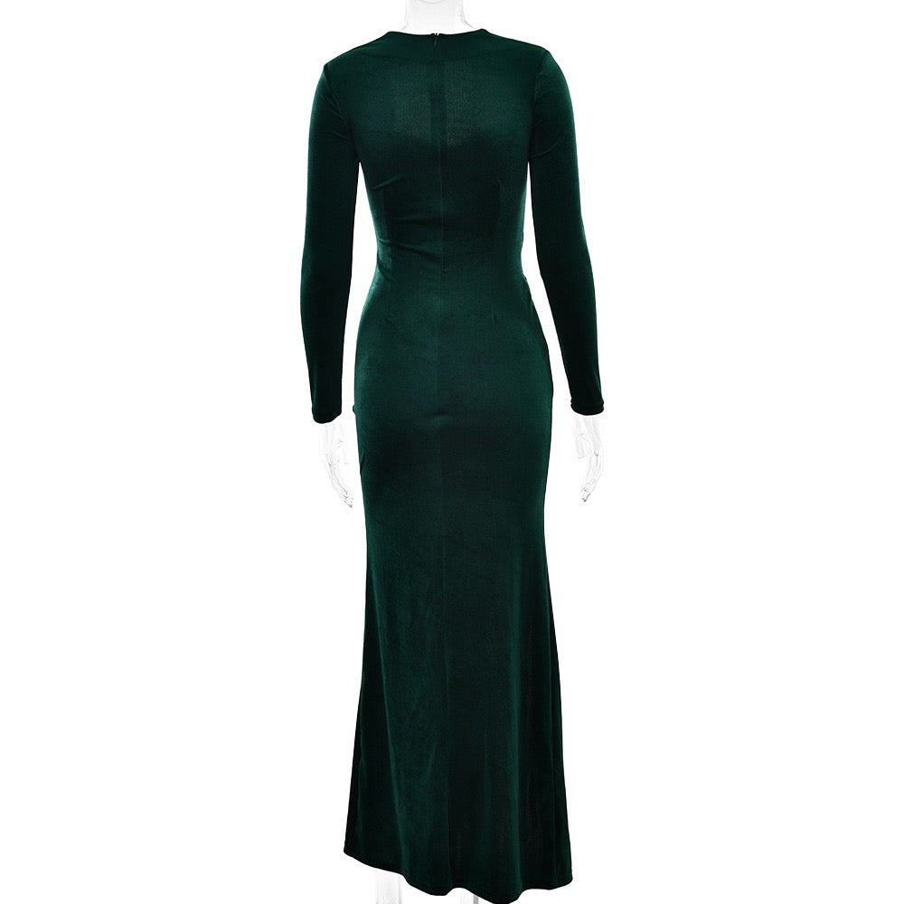 שמלת מקסי קטיפה בעיצוב שסע - פראג