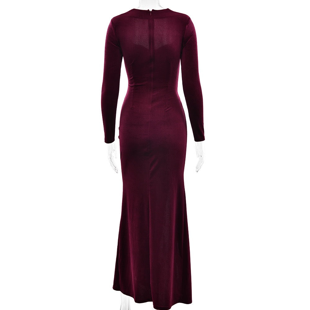 שמלת מקסי קטיפה בעיצוב שסע - פראג