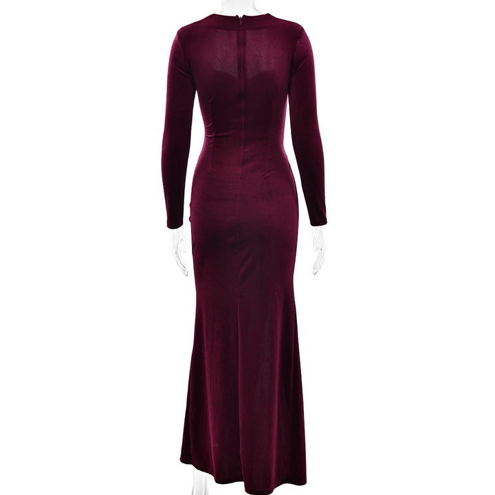 שמלת מקסי קטיפה בעיצוב שסע - פראג