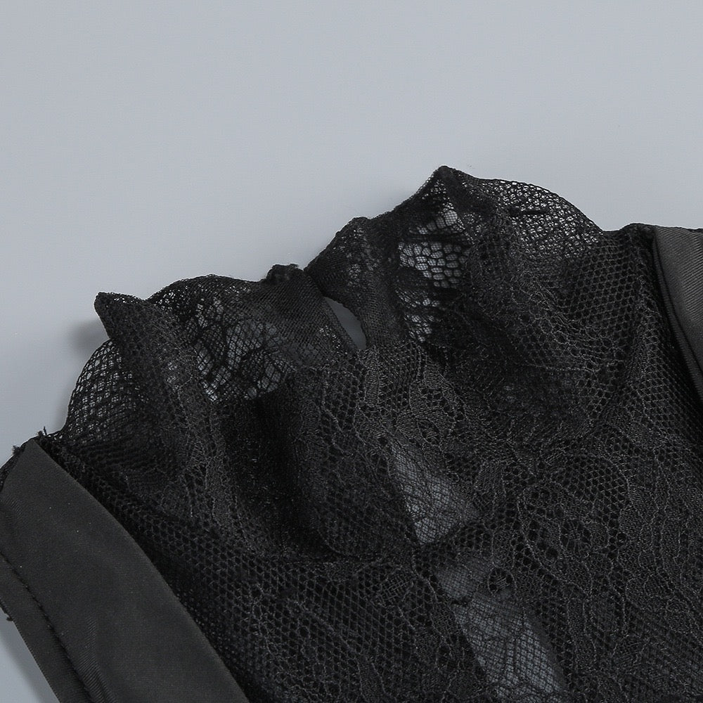 שמלת מקסי צווארון גולף בעיצוב תחרה בעיטור כפפות - Celandine