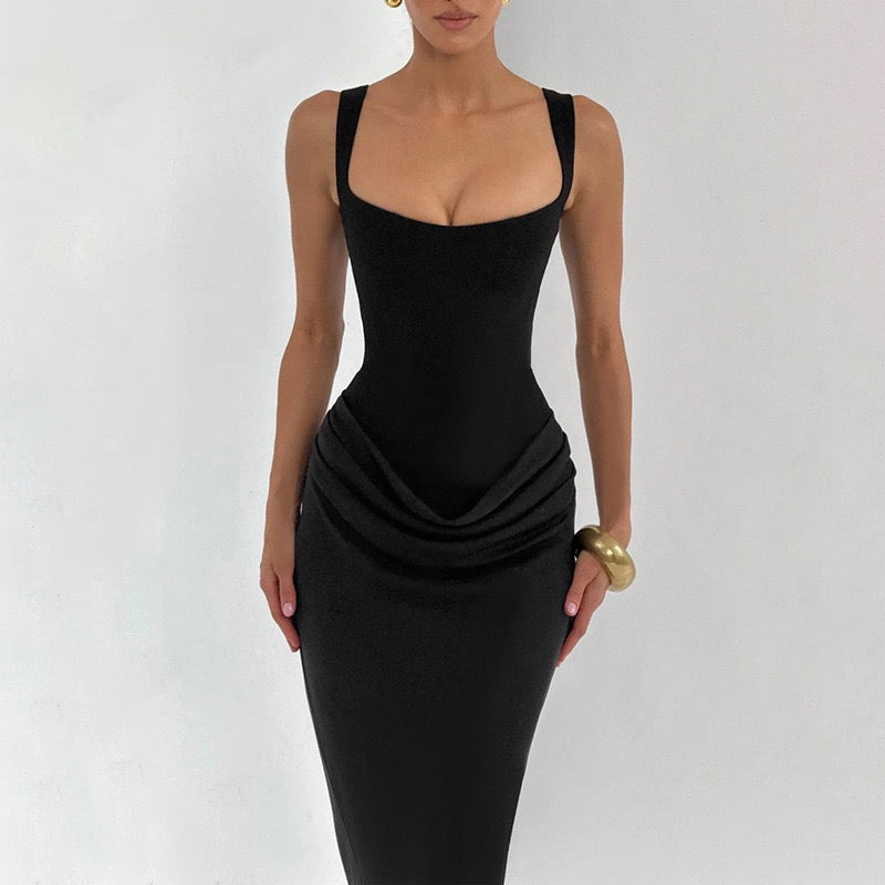 שמלת מקסי בעיצוב קיפולי סאטן ומחוך - לויאנה