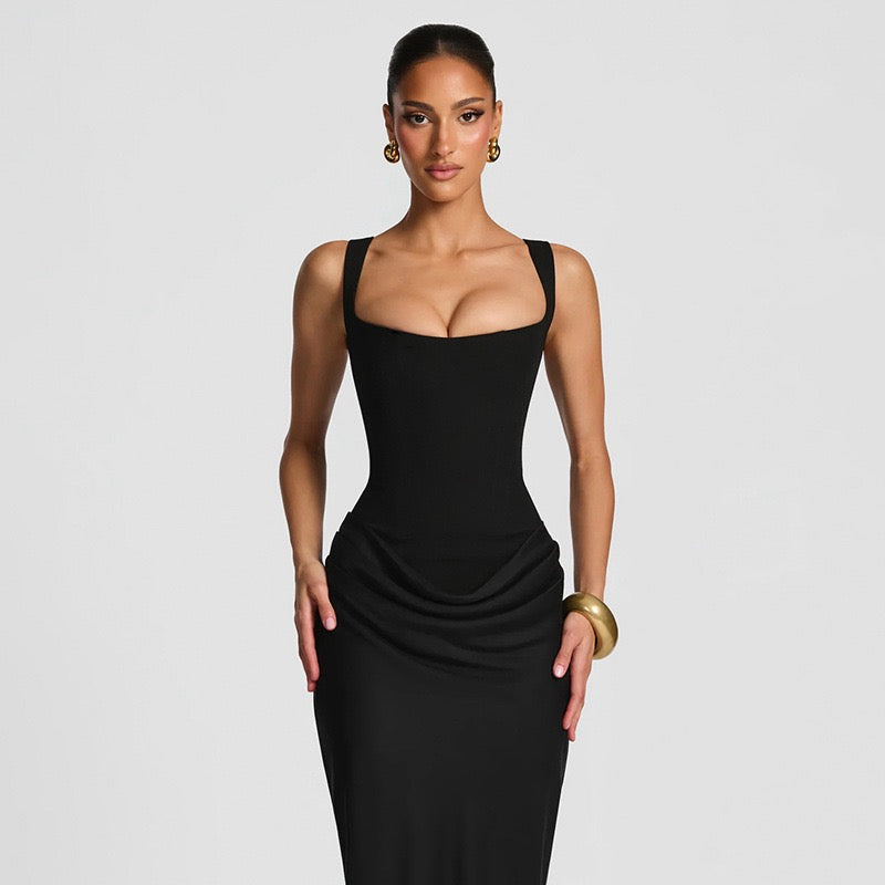 שמלת מקסי בעיצוב קיפולי סאטן ומחוך - לויאנה