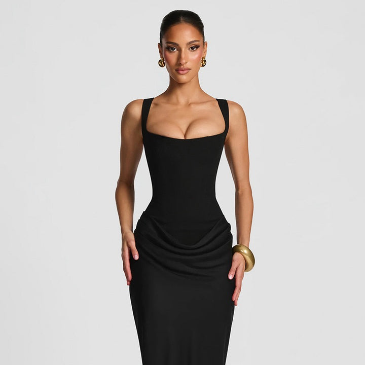 שמלת מקסי בעיצוב קיפולי סאטן ומחוך - לויאנה