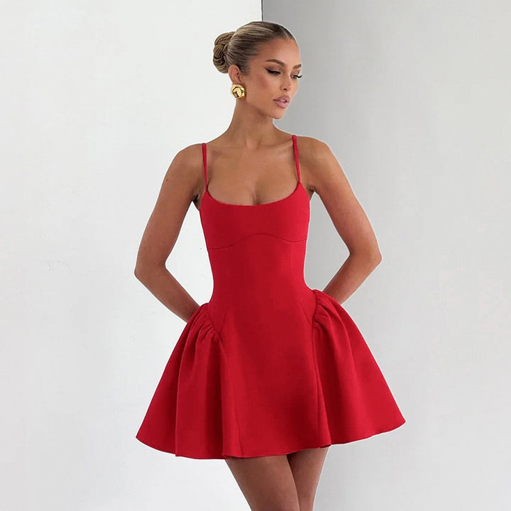 שמלת מיני בגזרת A - שקד