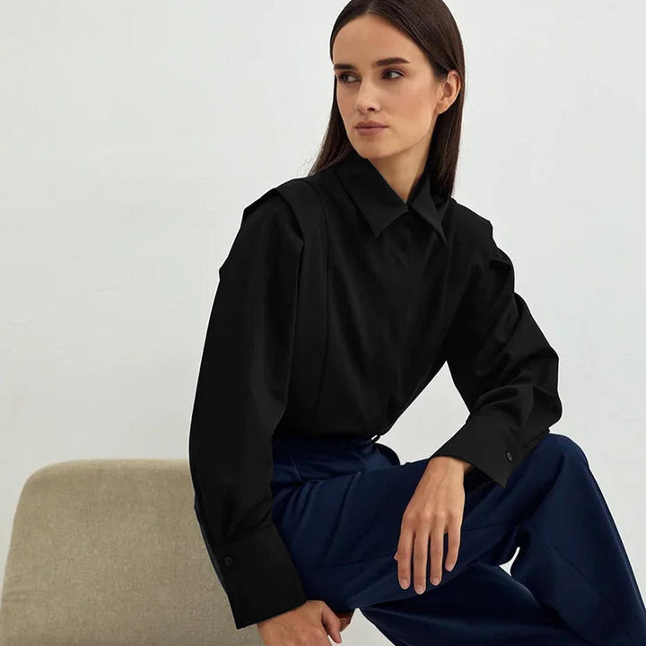 חולצה מכופתרת עם כתפיים מובנות ושרוולים נפוחים - OLYMPE