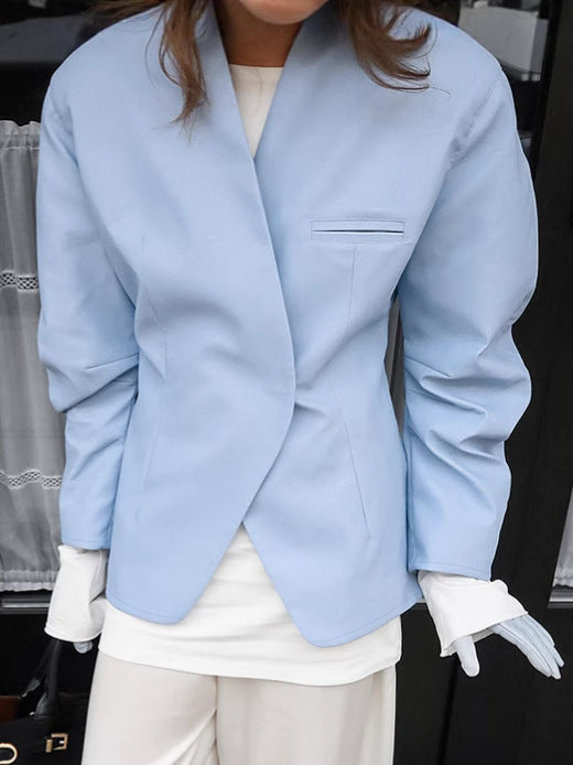 בלייזר תכלת ללא צווארון בגזרה רפויה - CLORINDA