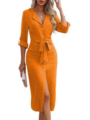 שמלת חולצה מידי מכופתרת עם חגורה ושסע - ZLATA