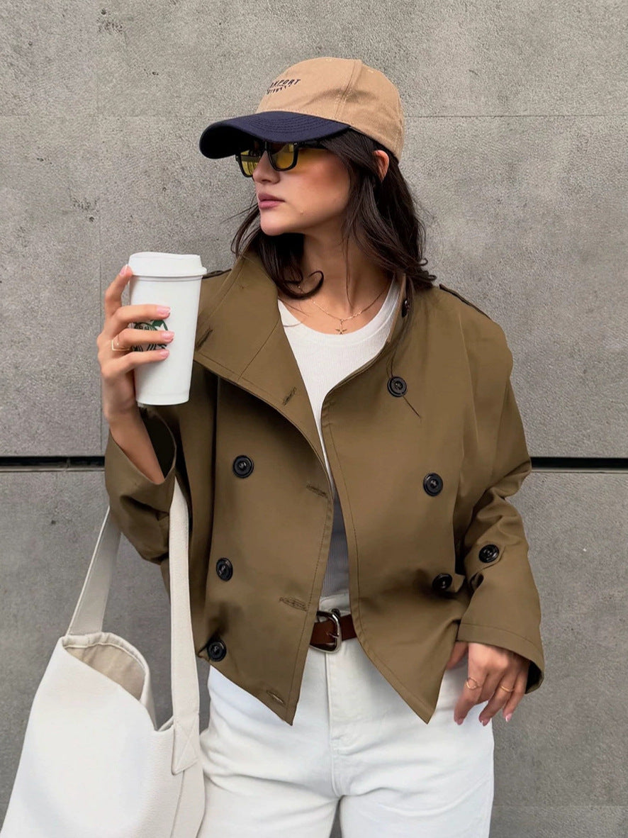 ג'קט קצר כפול רכיסה עם צווארון עומד וכתפיות - MANUELA