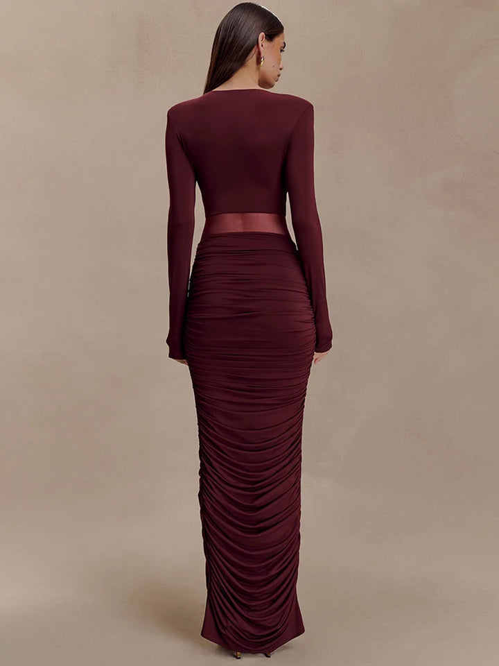 שמלת מקסי בעיצוב קיפולים ורשת - טאליה