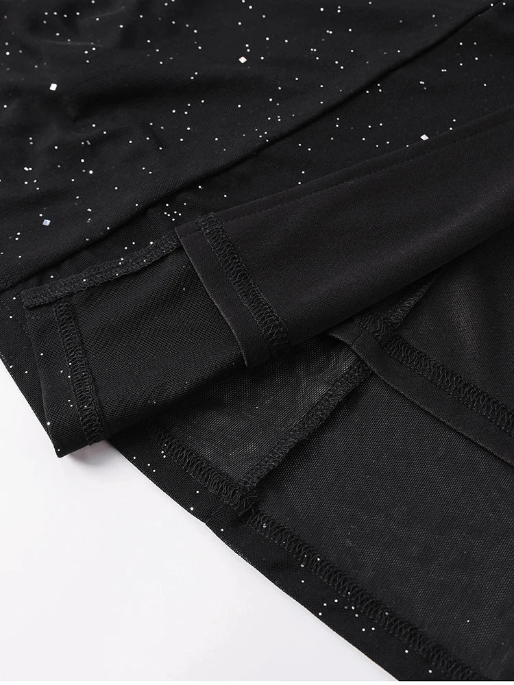 שמלת מקסי נצנצים בעיצוב גב פתוח ושסע - מדמואזל