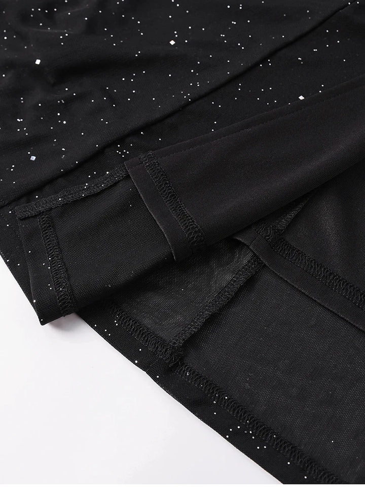 שמלת מקסי נצנצים בעיצוב גב פתוח ושסע - מדמואזל