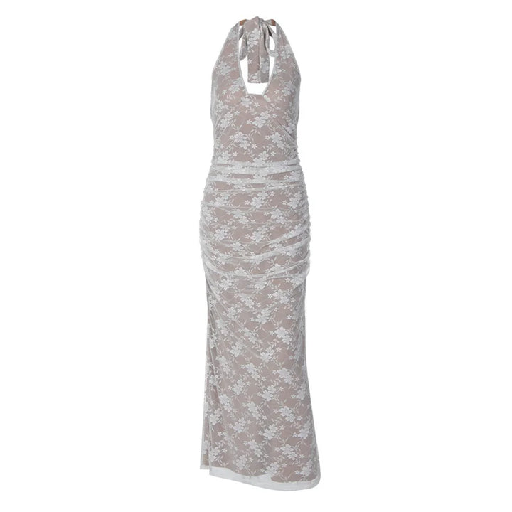 שמלת מקסי תחרה קשירה בעורף גב פתוח - לונה