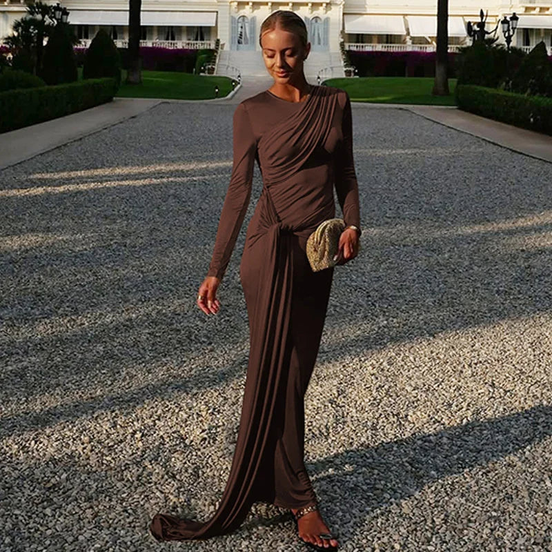 שמלת מקסי בעיצוב קיפולים בעיטור קשירה - ג'ונה