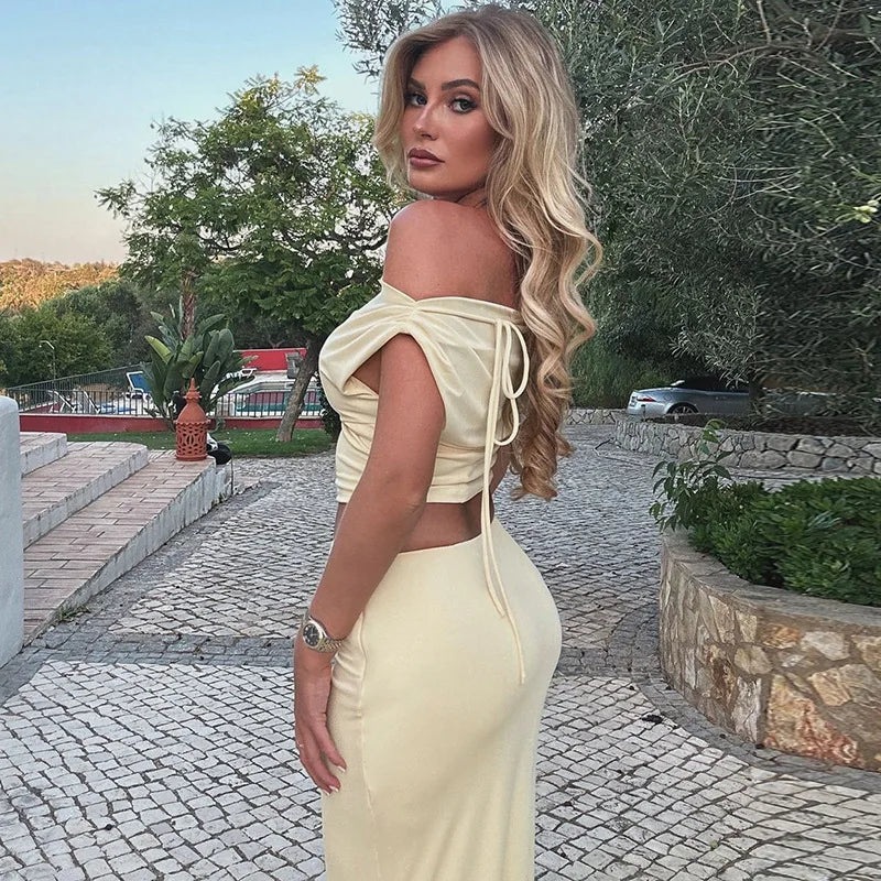 סט שני חלקים חצאית מקסי וחולצת כתפיים חשופות - ינאי