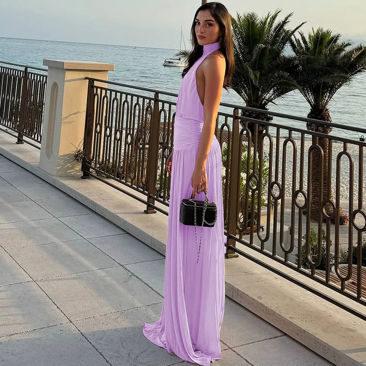 שמלת מקסי קולר גב פתוח בעיצוב שסע - לינויה