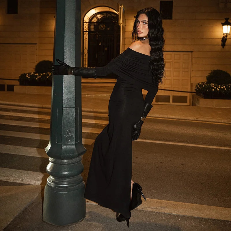 שמלת מקסי כתפיים חשופות בעיצוב שסע - לילי