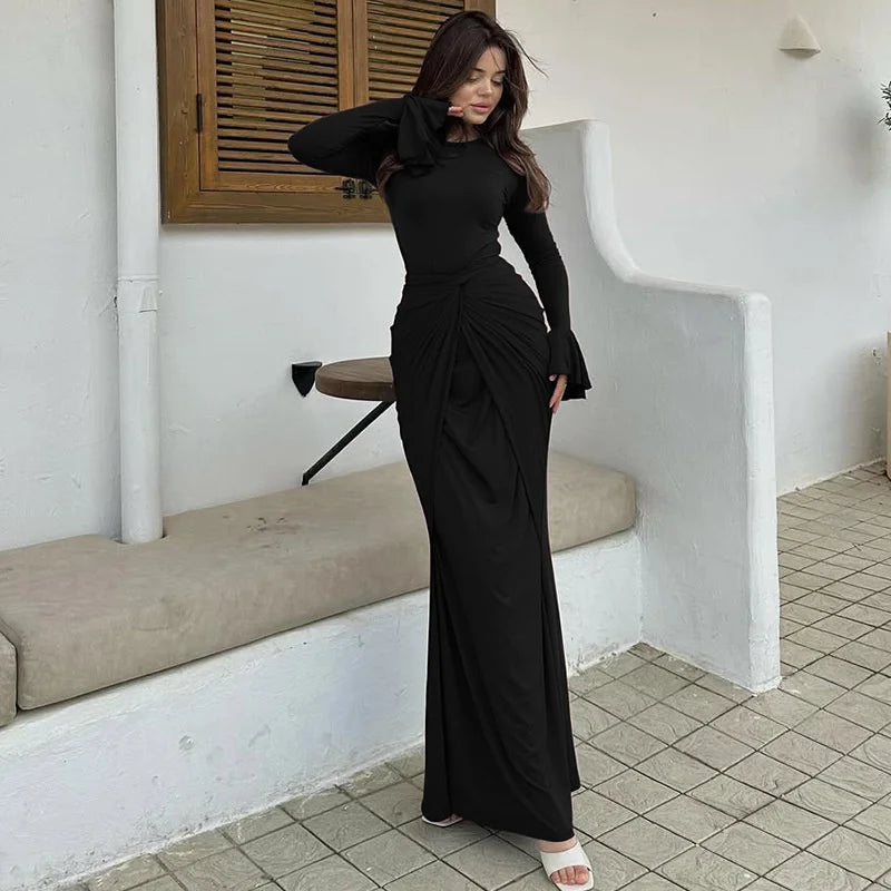 שמלת מקסי בעיטור קשירה ושרוולי פעמון - ברכה