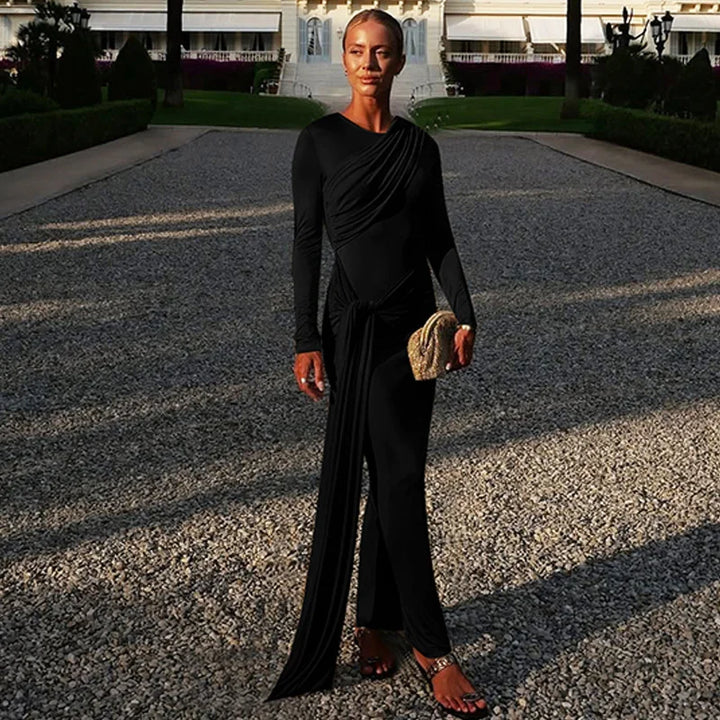 שמלת מקסי בעיצוב קיפולים בעיטור קשירה - ג'ונה