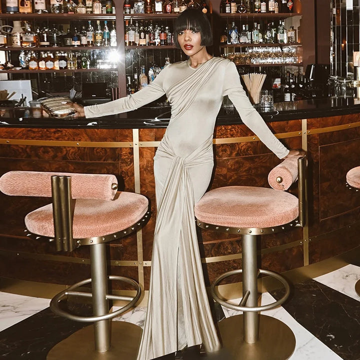 שמלת מקסי בעיצוב קיפולים בעיטור קשירה - ג'ונה