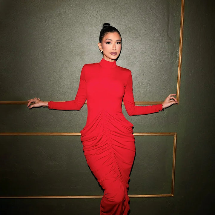 שמלת מקסי בעיצוב קיפולים גב פתוח  - אורון