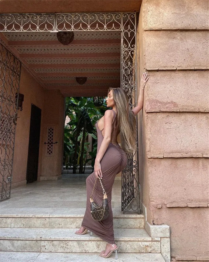 שמלת מקסי צמודה בד מחטב - ג'ורדי
