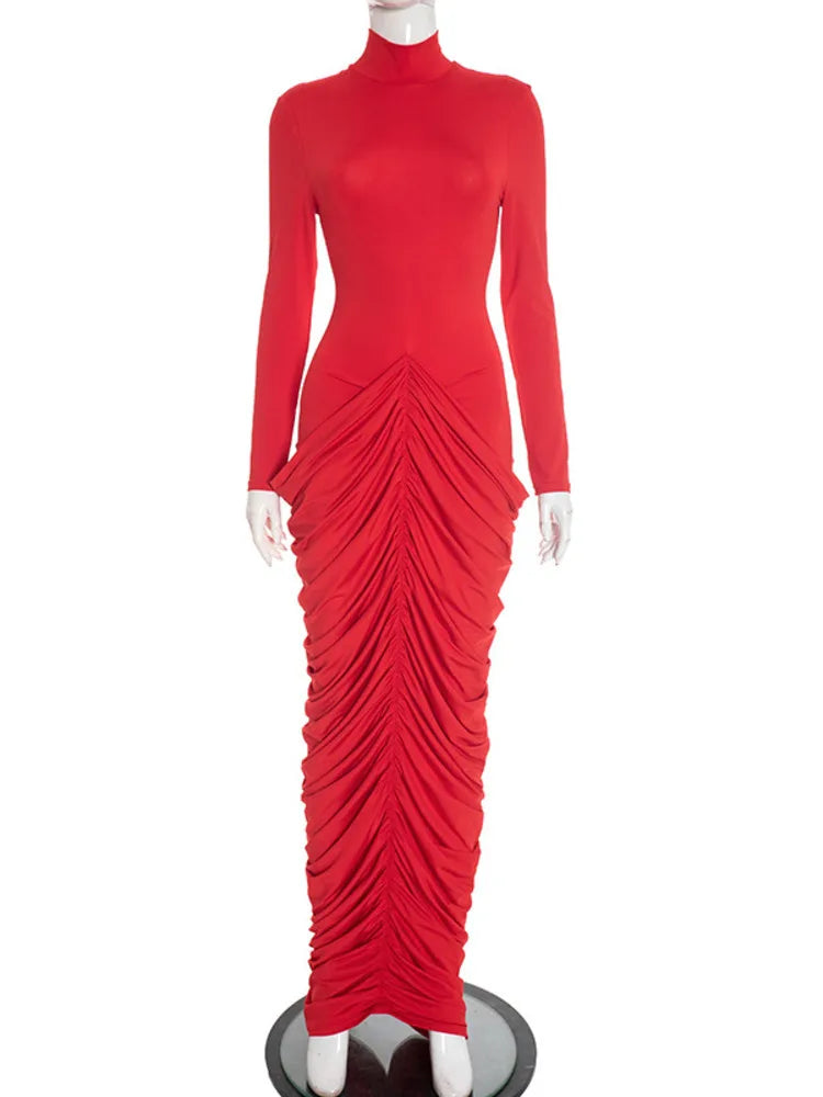 שמלת מקסי בעיצוב קיפולים גב פתוח  - אורון