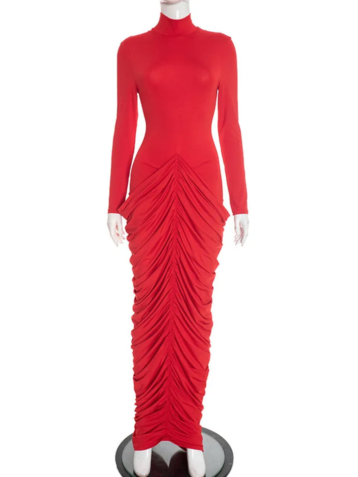 שמלת מקסי בעיצוב קיפולים גב פתוח  - אורון