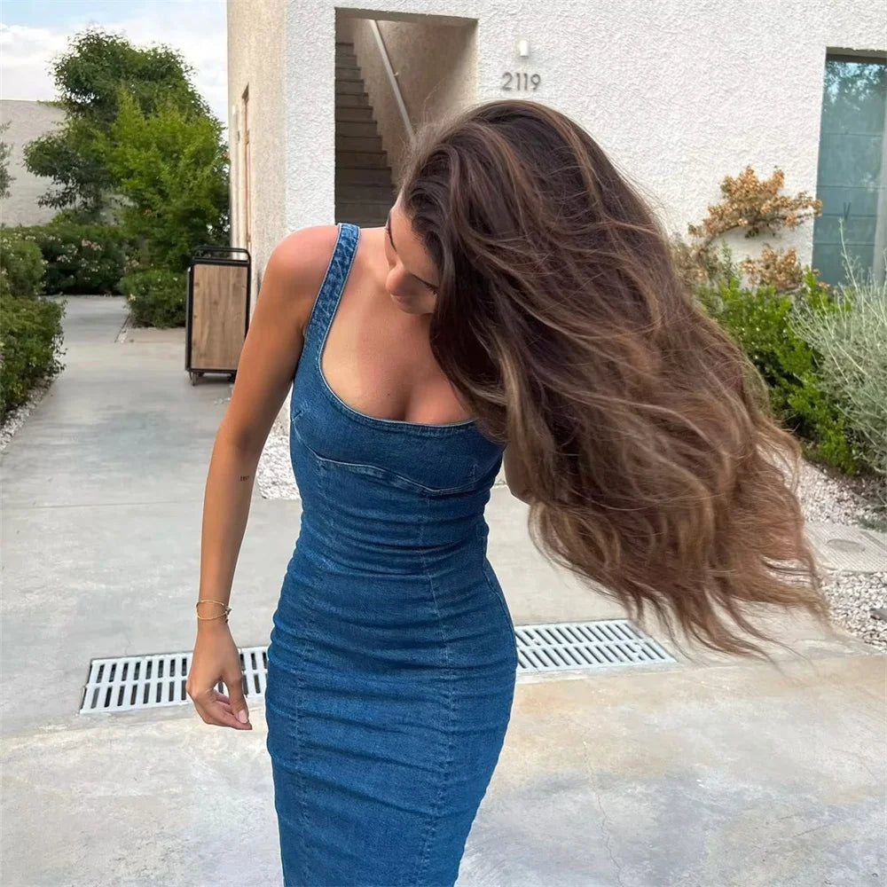שמלת מידי ג'ינס צמודה - רוס