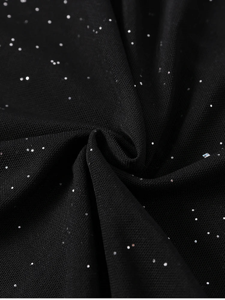 שמלת מקסי נצנצים בעיצוב גב פתוח ושסע - מדמואזל