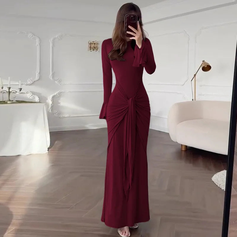 שמלת מקסי בעיטור קשירה ושרוולי פעמון - ברכה