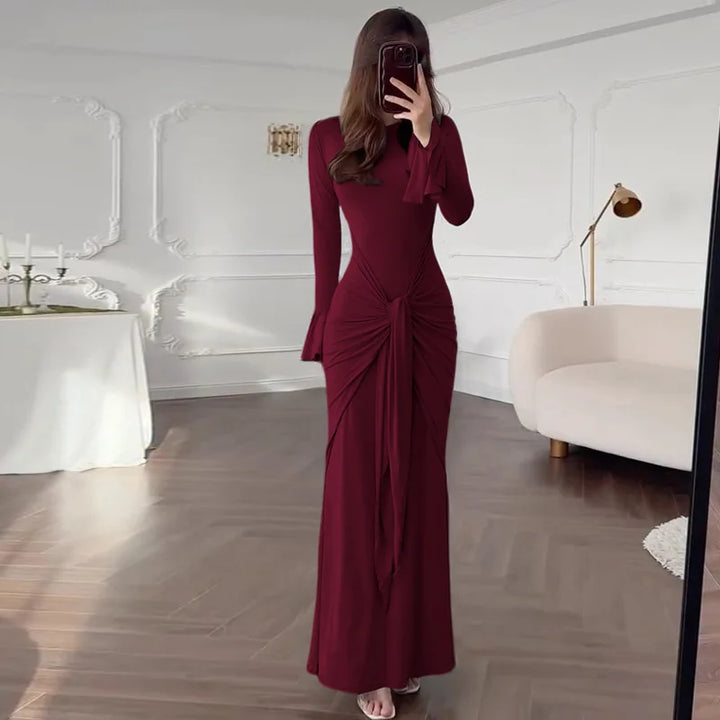 שמלת מקסי בעיטור קשירה ושרוולי פעמון - ברכה