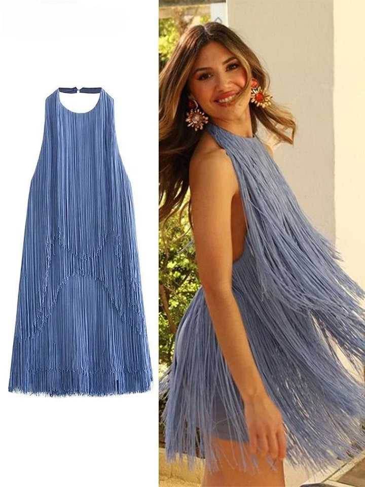 שמלת מיני קולר גב פתוח בעיצוב פרנזים - מריצה