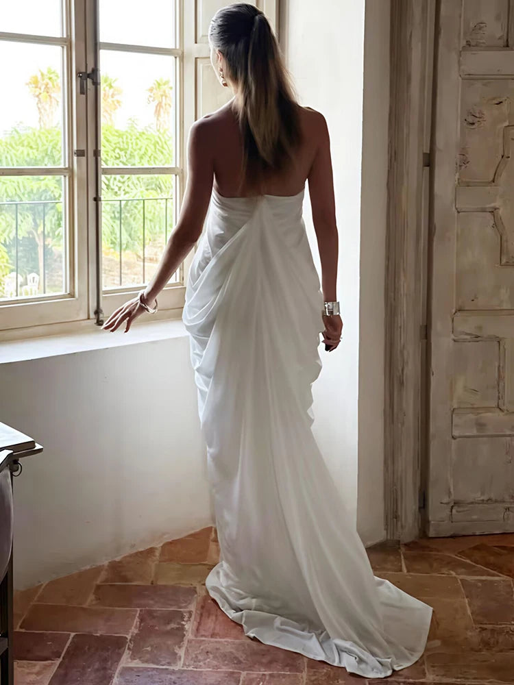 שמלת מקסי שיפון גב פתוח בעיצוב קיפולים - ג'יין