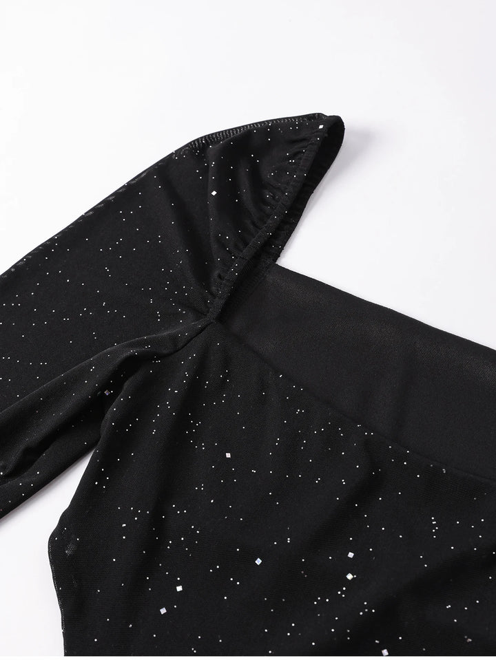 שמלת מקסי נצנצים בעיצוב גב פתוח ושסע - מדמואזל