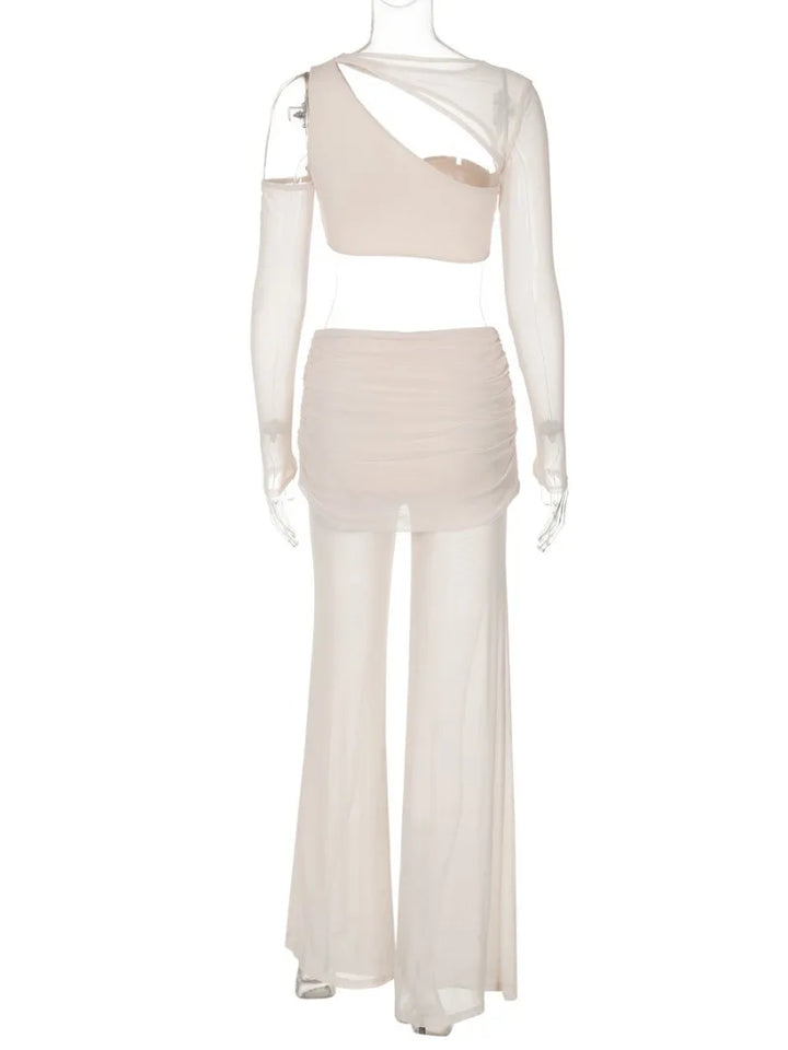 סט שני חלקים בעיצוב רשת מכנסי פדלפון וטופ -  Alison