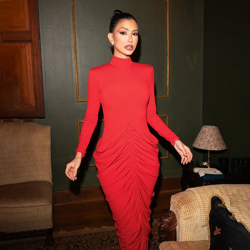 שמלת מקסי בעיצוב קיפולים גב פתוח  - אורון