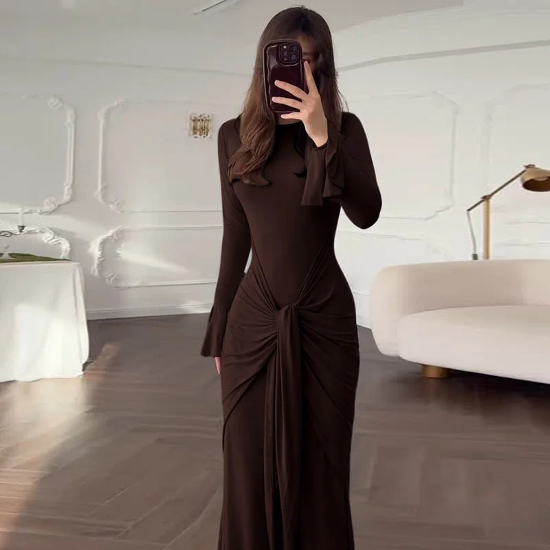 שמלת מקסי בעיטור קשירה ושרוולי פעמון - ברכה