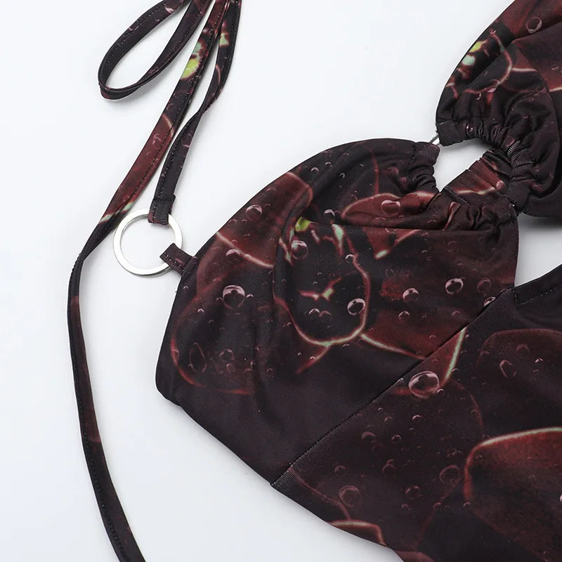 שמלת מקסי בהדפס מיוחד בעיצוב קשירה בצוואר ובגב בעיטור שסע - סולמא