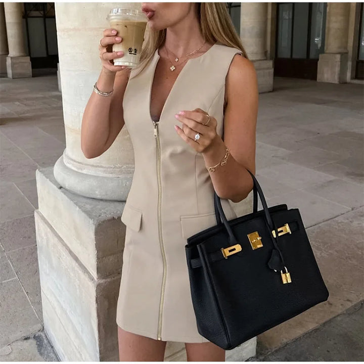 שמלת מיני מחויטת בעיצוב רוכסן קדמי - ג'ון