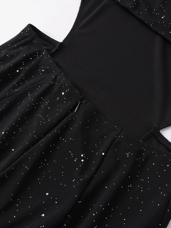 שמלת מקסי נצנצים בעיצוב גב פתוח ושסע - מדמואזל