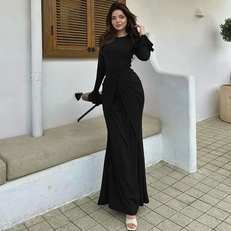 שמלת מקסי בעיטור קשירה ושרוולי פעמון - ברכה