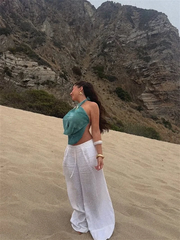 טופ קולר קשירה גב פתוח בעיטור אבזם צדפה - דולב