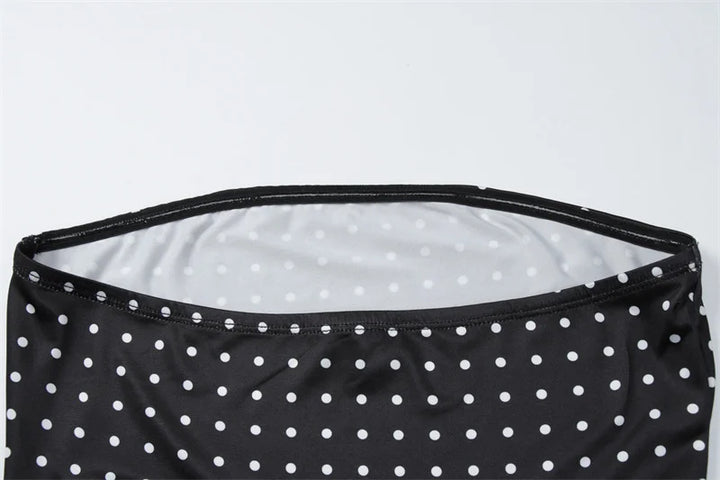 שמלת מקסי סטרפלס נקודות בעיטור צעיף תואם - פמלה