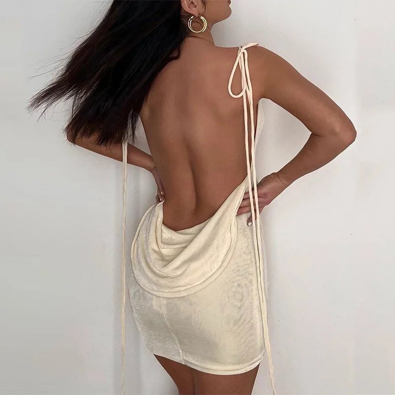 שמלת מיני סרוגה קשירה בכתפיות - אגם