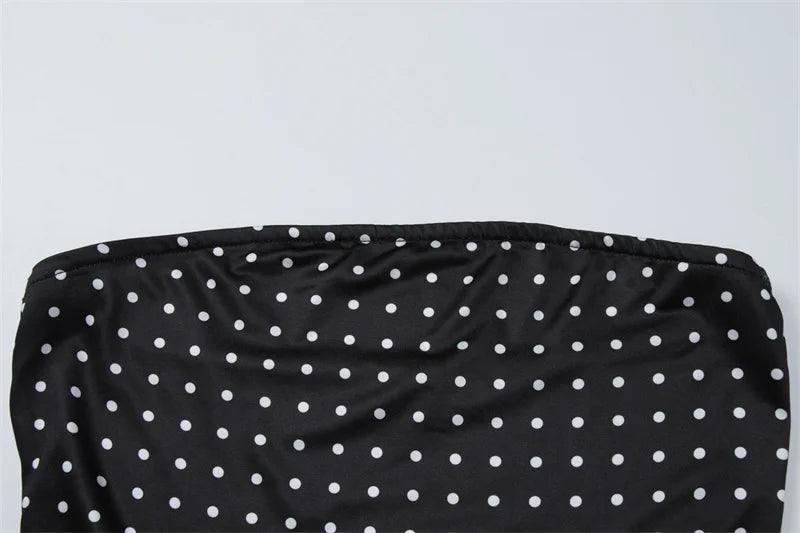 שמלת מקסי סטרפלס נקודות בעיטור צעיף תואם - פמלה