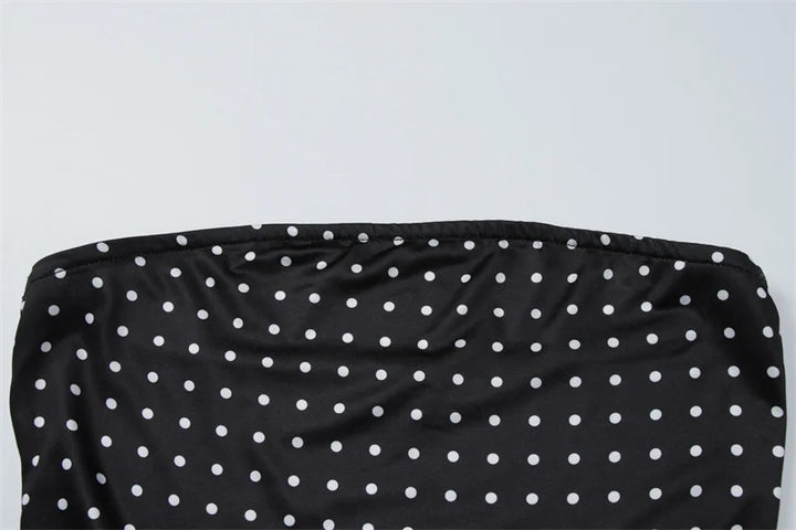 שמלת מקסי סטרפלס נקודות בעיטור צעיף תואם - פמלה