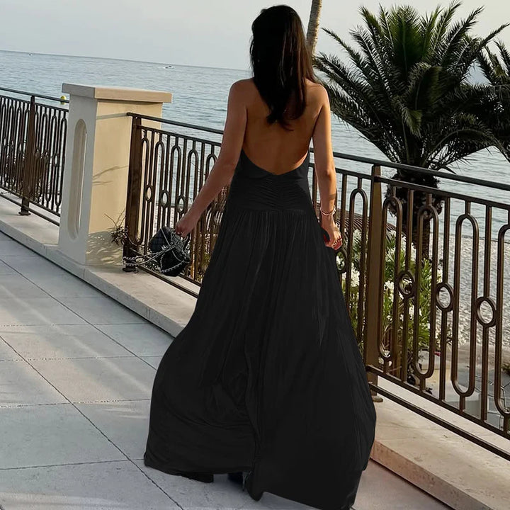 שמלת מקסי קולר גב פתוח בעיצוב שסע - לינויה