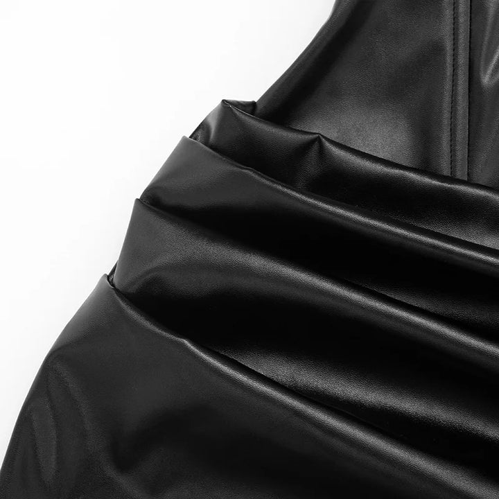 שמלת מיני סטרפלס דמוי עור בעיצוב מחוך וקיפולים - ויקטוריה